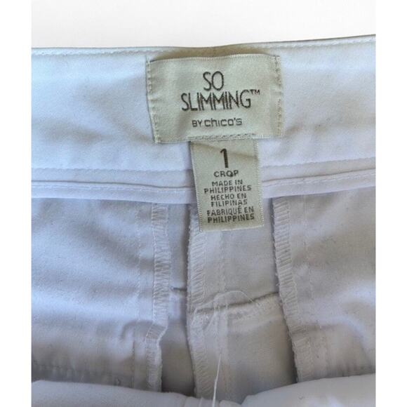 Womens So Slimming Chicos White Crop Cuffed Straight Leg Strech Pants 32” Waist - Picture 3 of 6